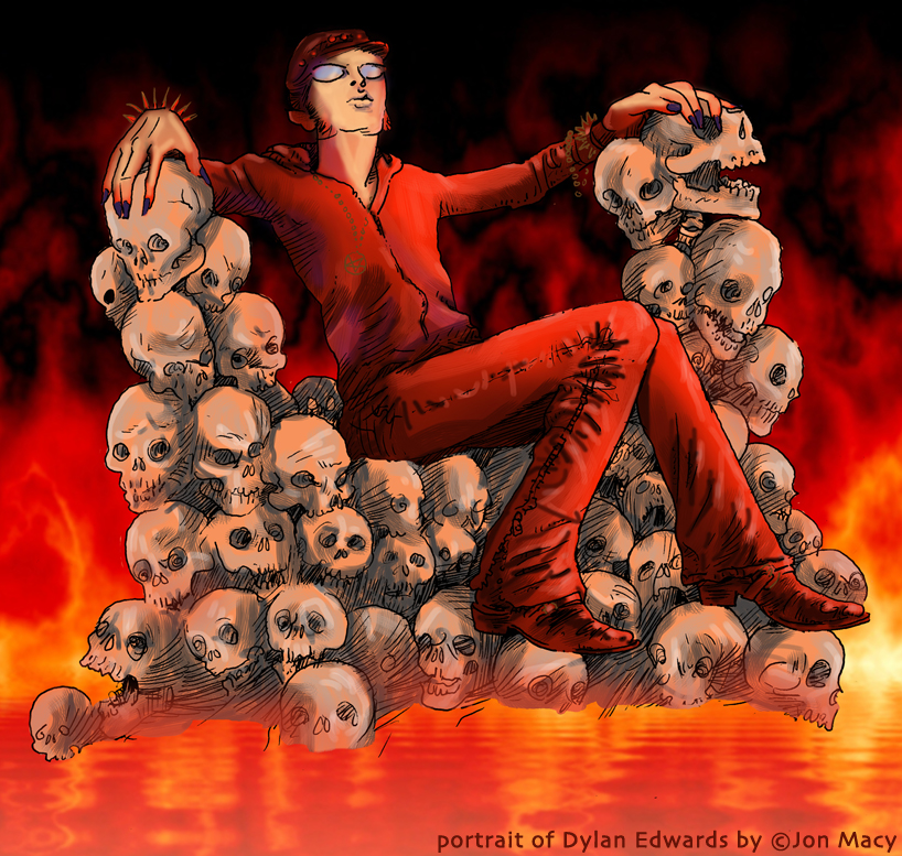 Dylan Edwards on a throne of Skulls by Jon Macy