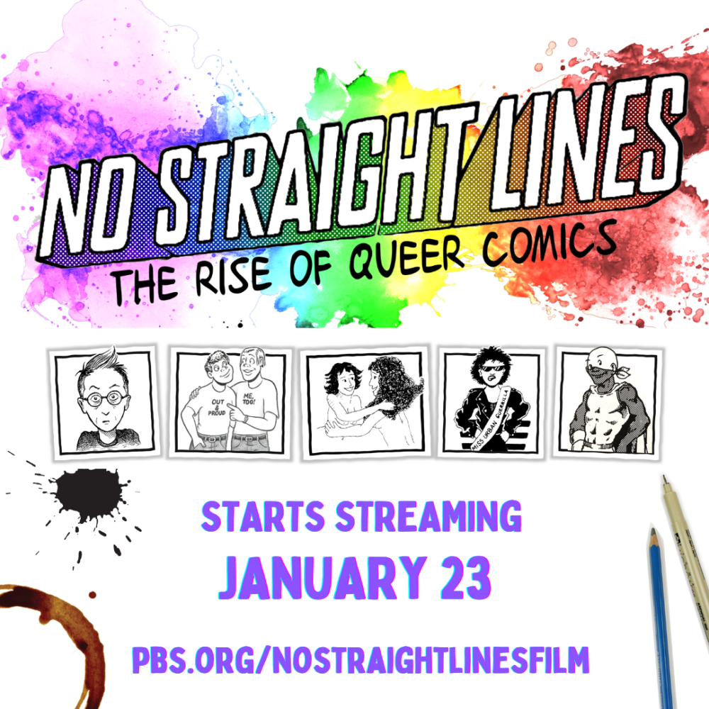 No Straight Lines queer comics documentary promotional graphic